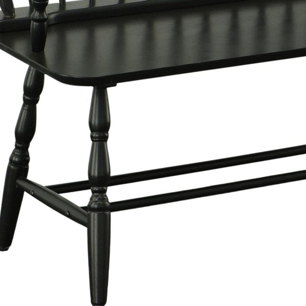 44" Black Wood Windsor Spindle Back Bench