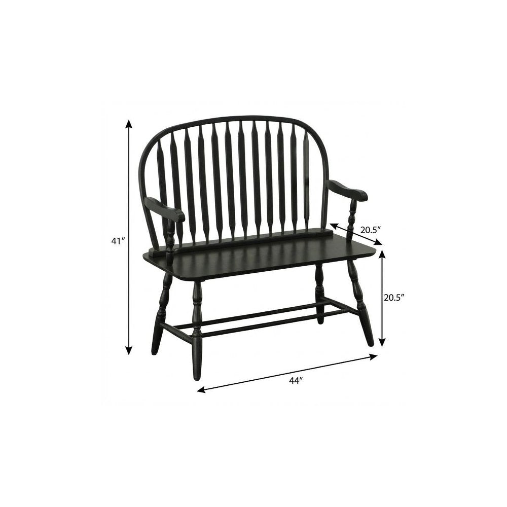 44" Black Wood Windsor Spindle Back Bench