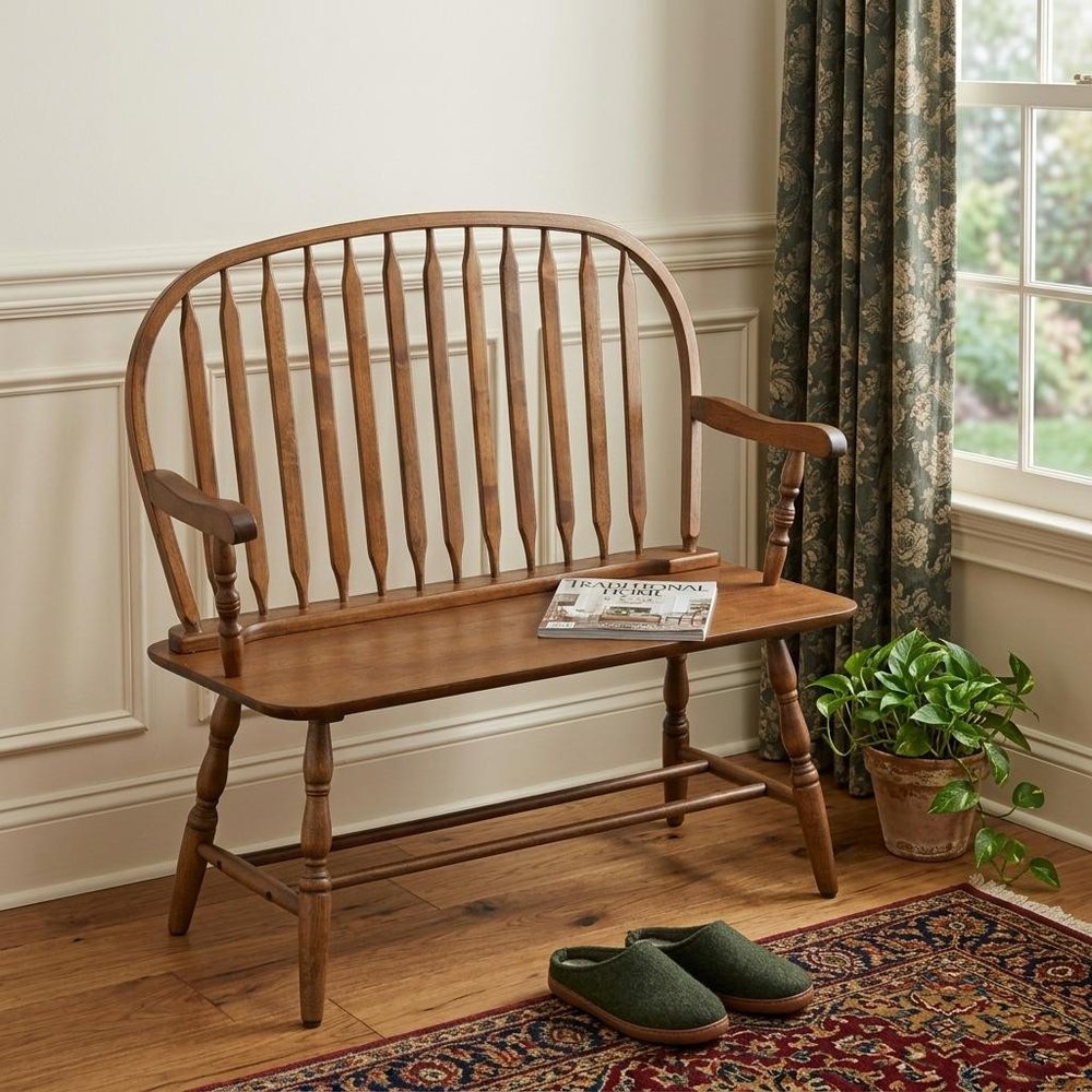 44" Black Wood Windsor Spindle Back Bench