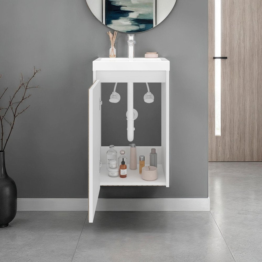 16" White Wood Freestanding Single Door Bathroom Vanity