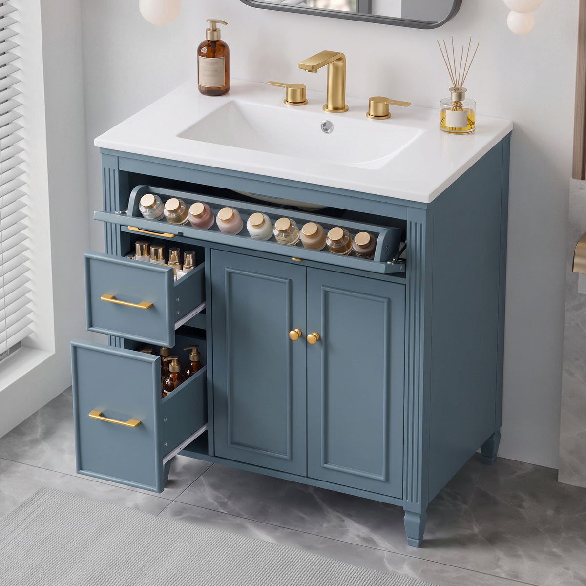 Freestanding Bathroom Vanity With Sink, Soft Close Door, Tip Out Drawer