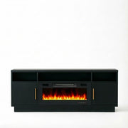 70" Black Wood Fireplace TV Stand With Fireplace