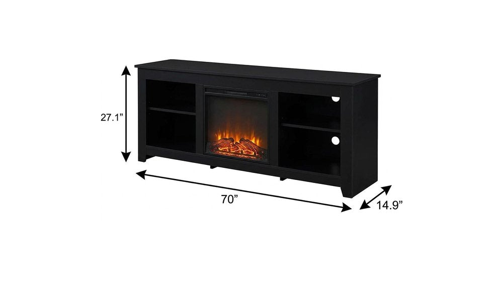 70" Black Wood Fireplace TV Stand With Fireplace