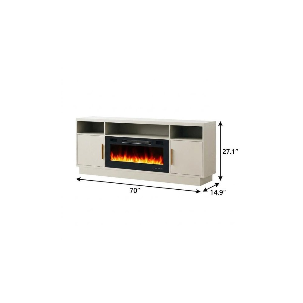 70" Black Wood Fireplace TV Stand With Fireplace