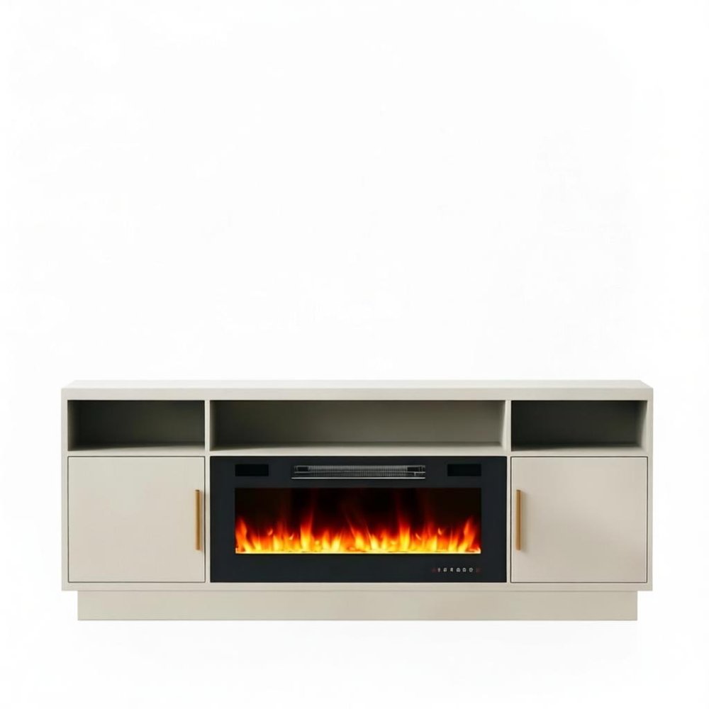 70" Black Wood Fireplace TV Stand With Fireplace