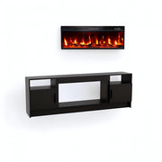 70" Black Wood Fireplace TV Stand With Fireplace