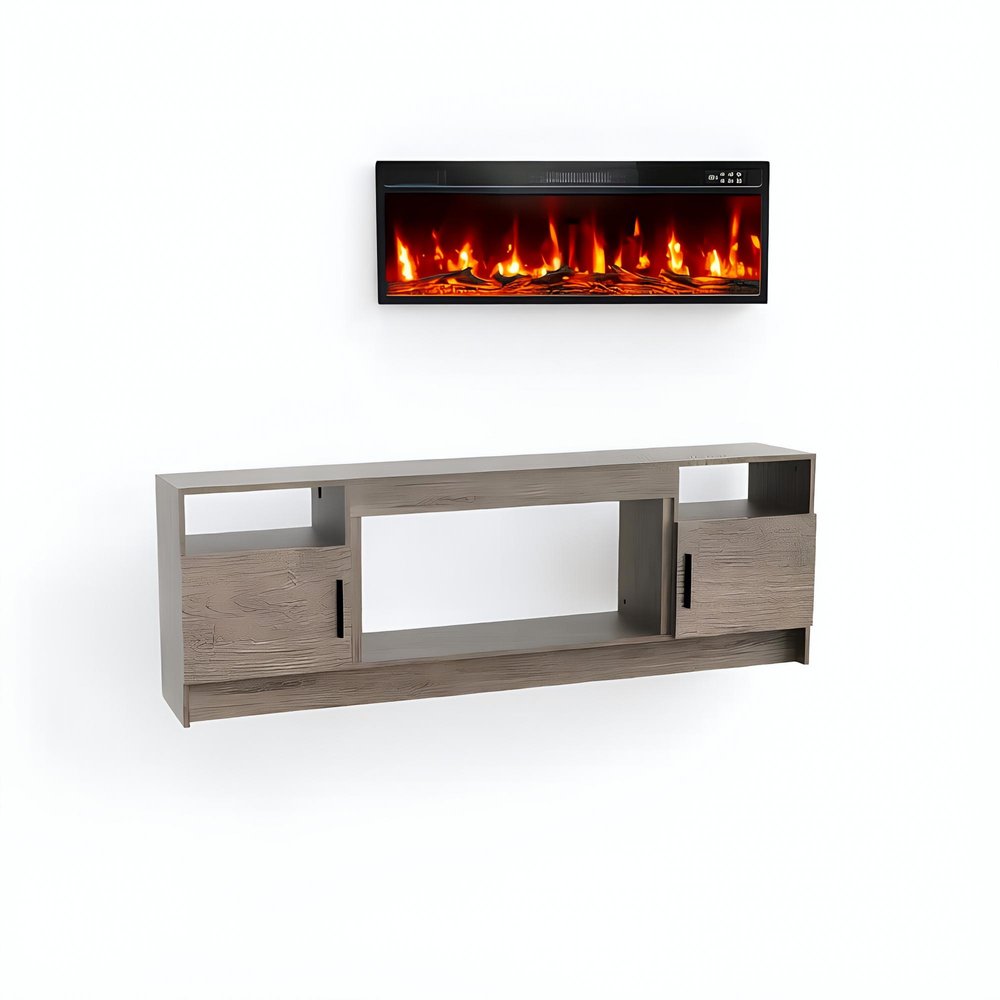 70" Black Wood Fireplace TV Stand With Fireplace