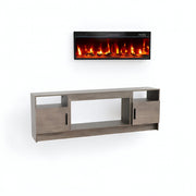70" Black Wood Fireplace TV Stand With Fireplace
