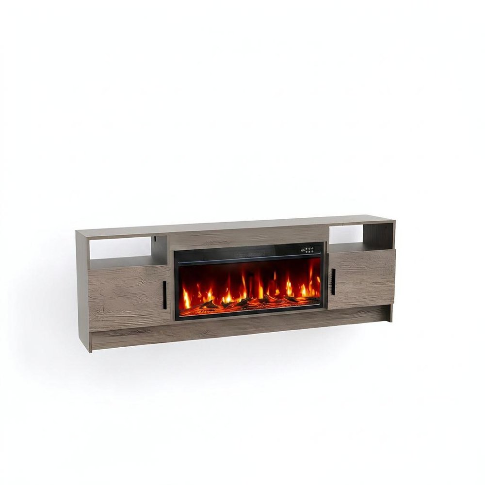 70" Black Wood Fireplace TV Stand With Fireplace