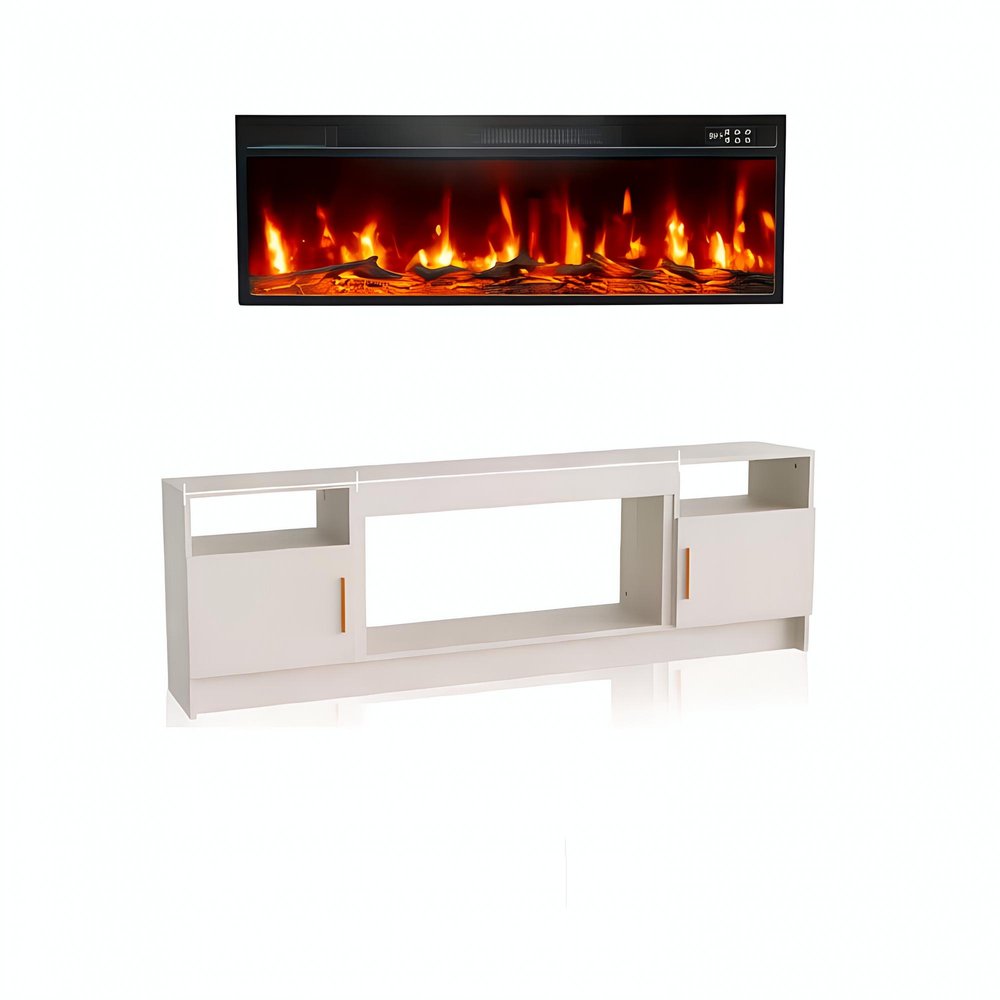 70" White Wood Fireplace TV Stand With Fireplace
