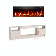 70" White Wood Fireplace TV Stand With Fireplace