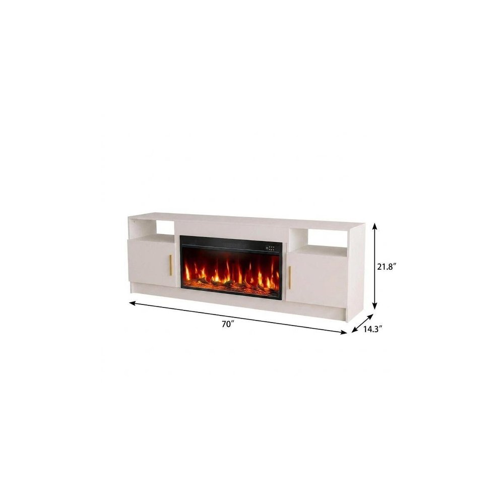 70" White Wood Fireplace TV Stand With Fireplace