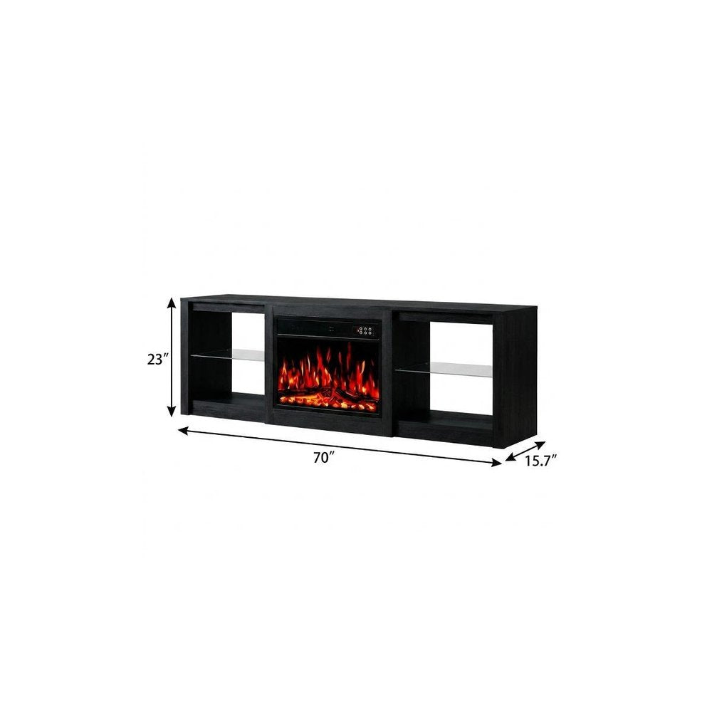 70" Black Wood Fireplace Entertainment Center With Fireplace