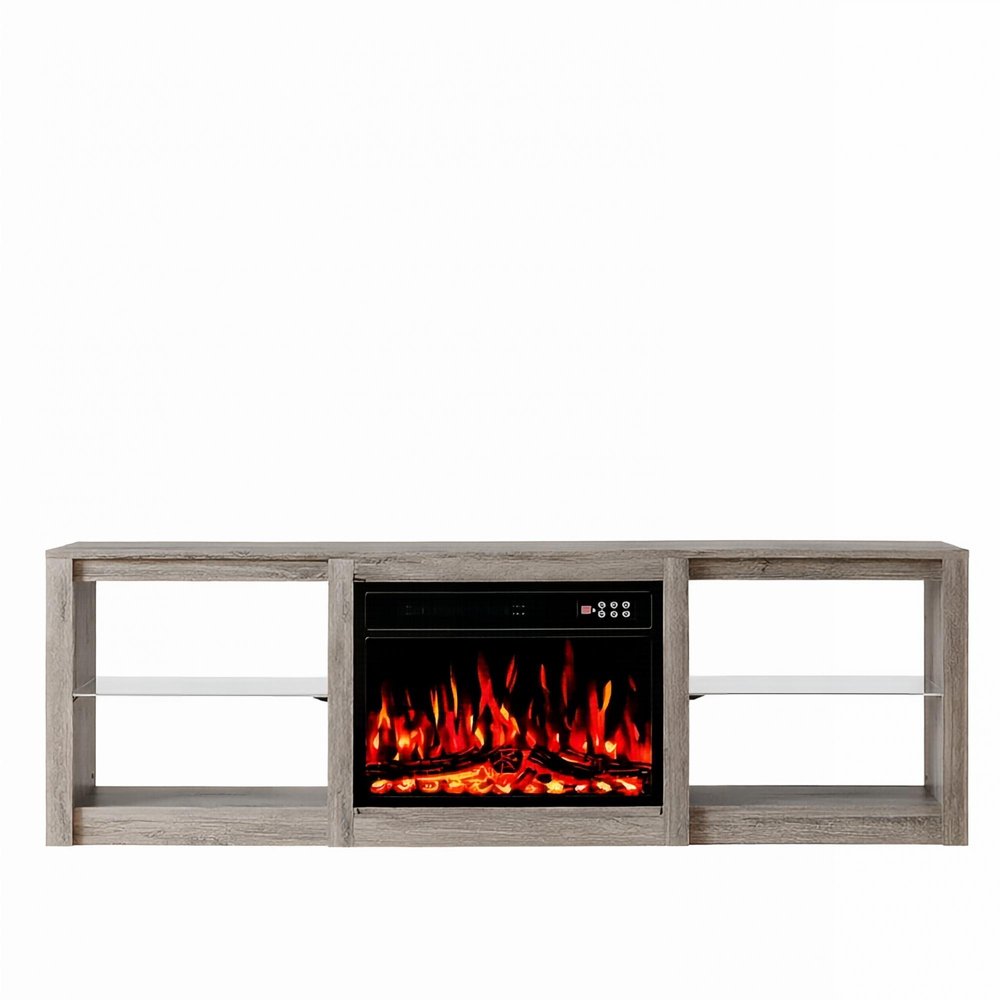70" Black Wood Fireplace Entertainment Center With Fireplace