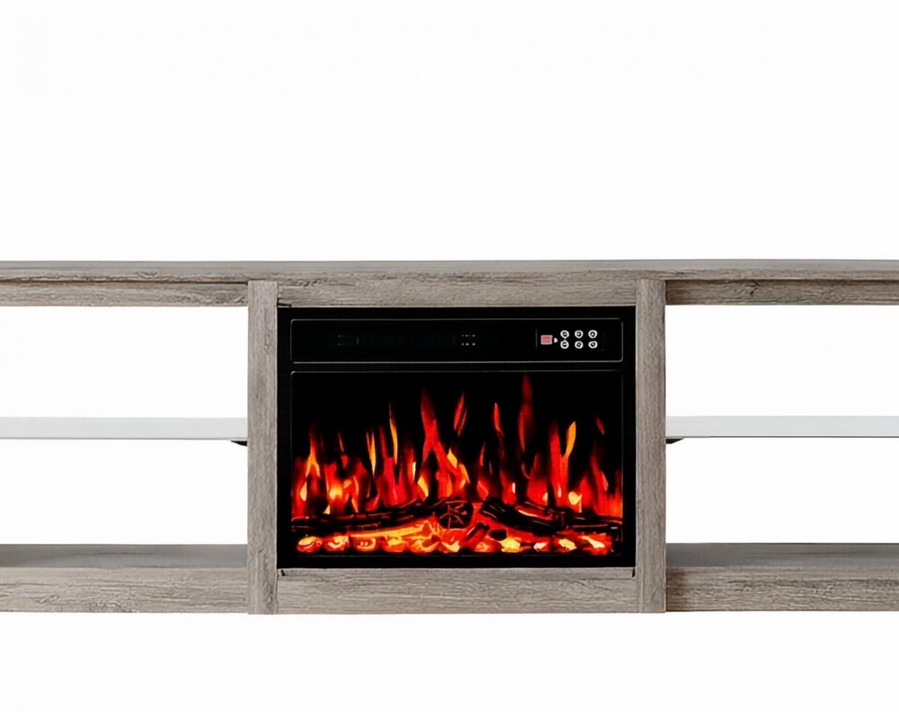 70" Black Wood Fireplace Entertainment Center With Fireplace