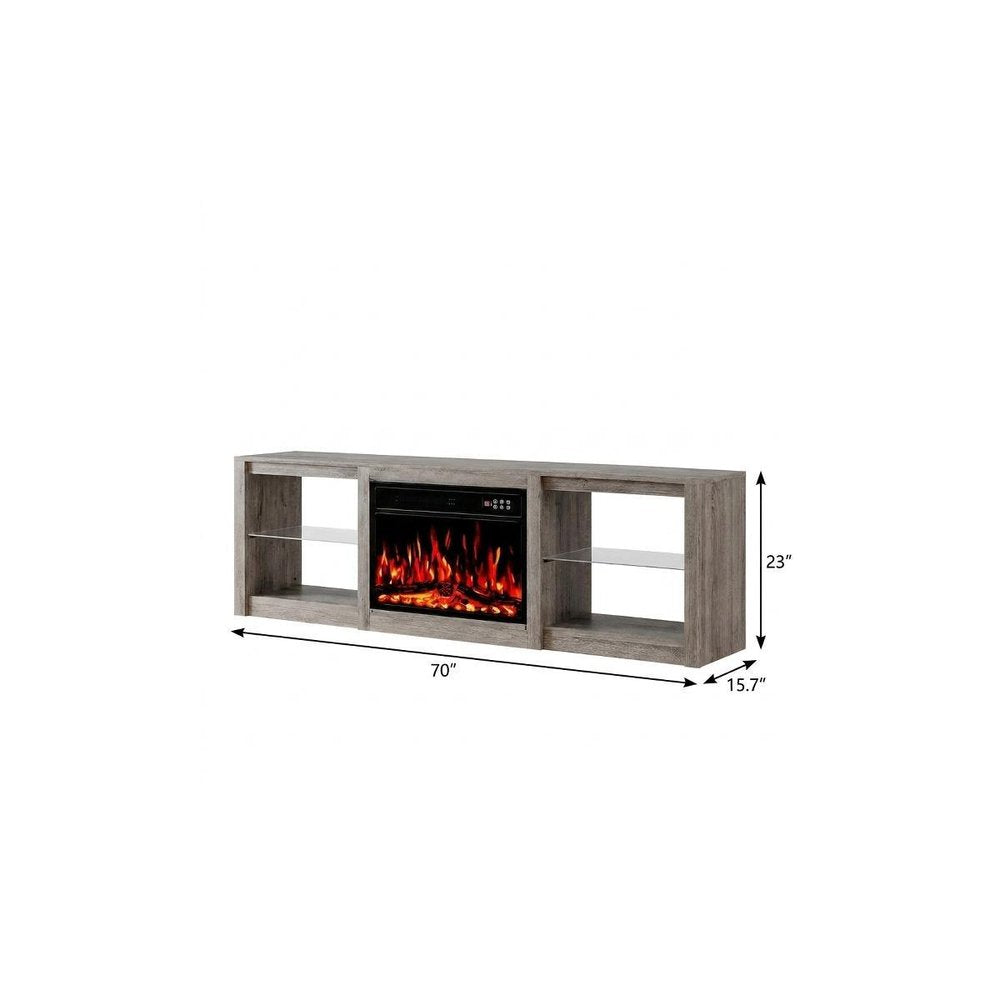 70" Black Wood Fireplace Entertainment Center With Fireplace