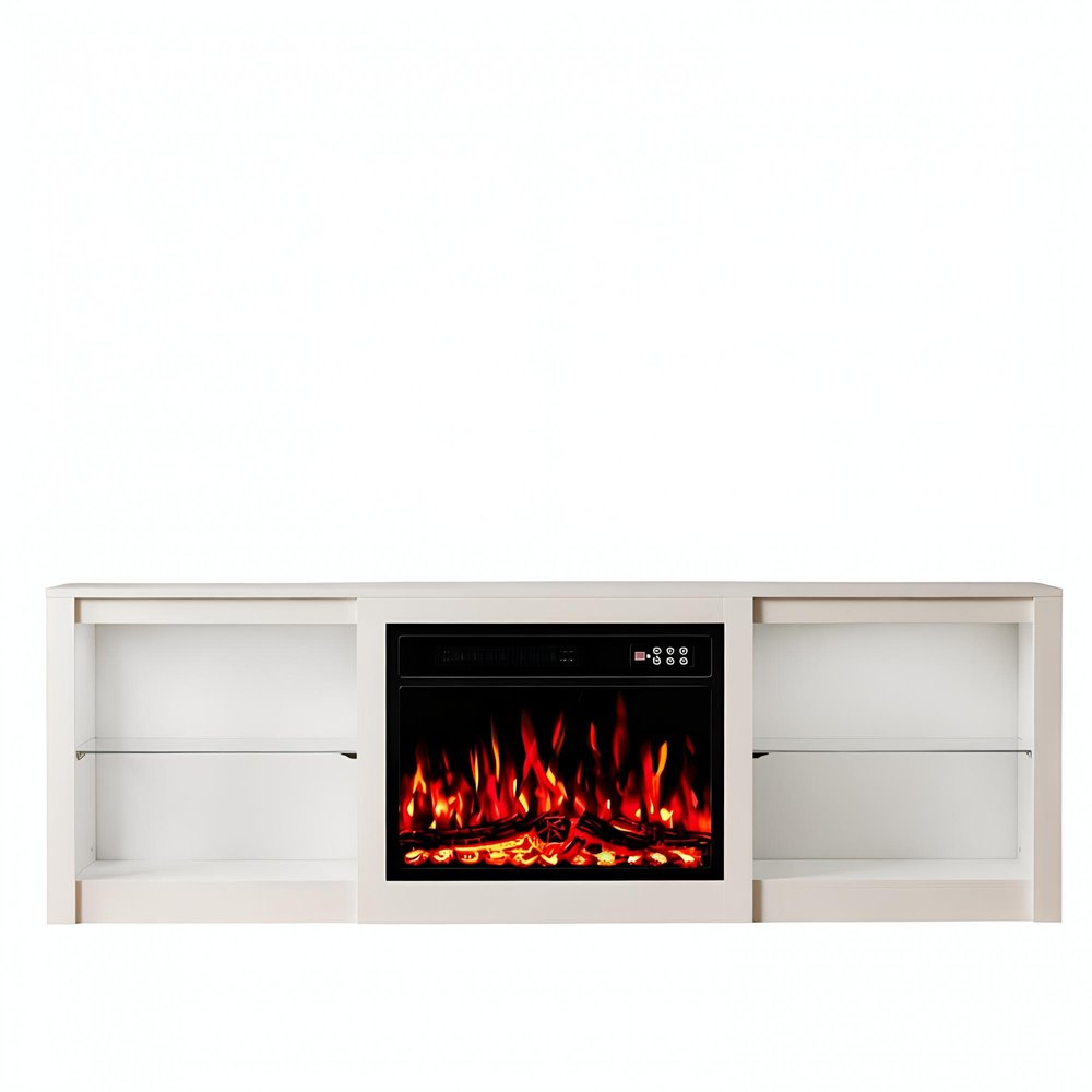70" Black Wood Fireplace Entertainment Center With Fireplace