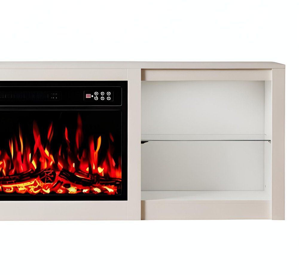 70" Black Wood Fireplace Entertainment Center With Fireplace