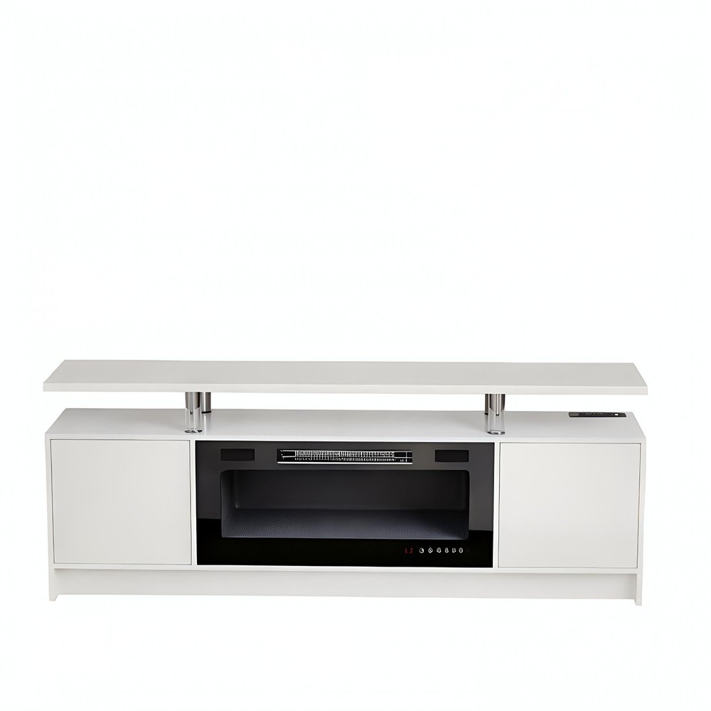 70" White Wood Fireplace TV Stand With Fireplace