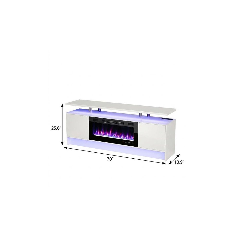 70" White Wood Fireplace TV Stand With Fireplace
