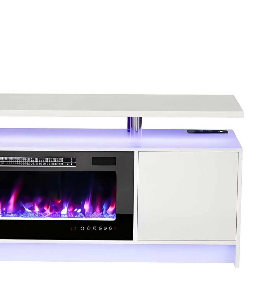 70" White Wood Fireplace TV Stand With Fireplace