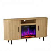 65" Beige Wood Fireplace TV Stand With Fireplace