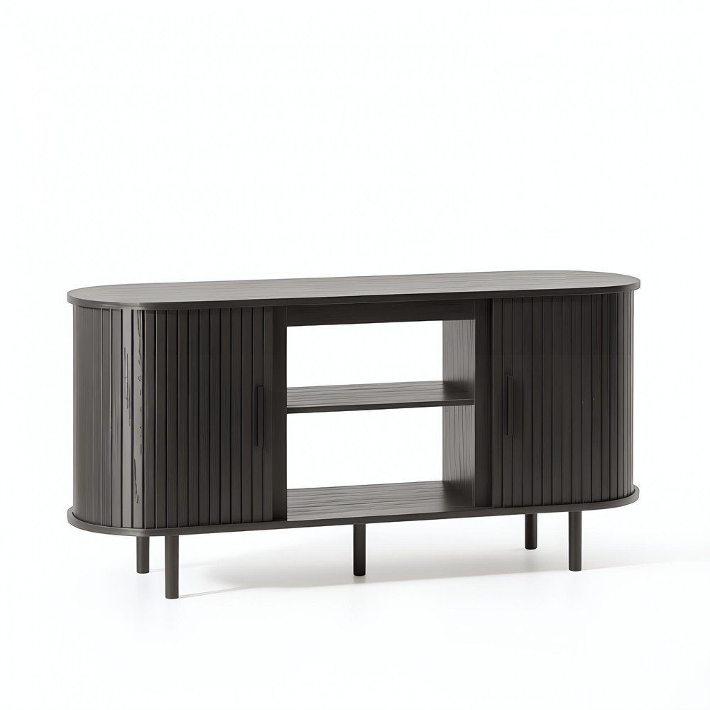 55" Black Wood Fireplace TV Stand With Fireplace