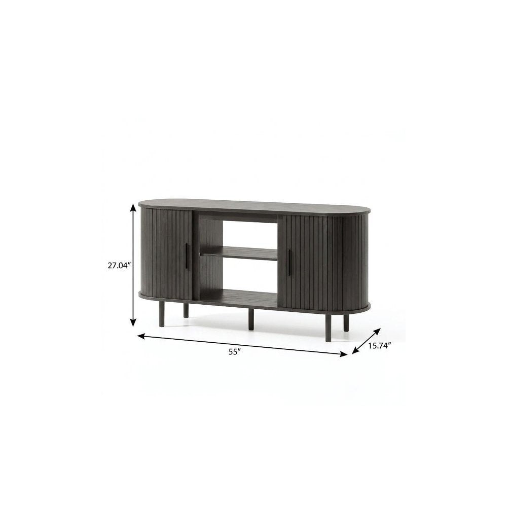 55" Black Wood Fireplace TV Stand With Fireplace