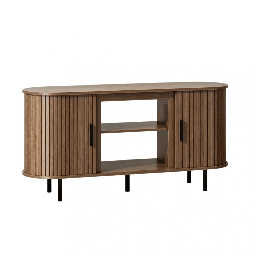 55" Brown Wood Fireplace TV Stand With Fireplace