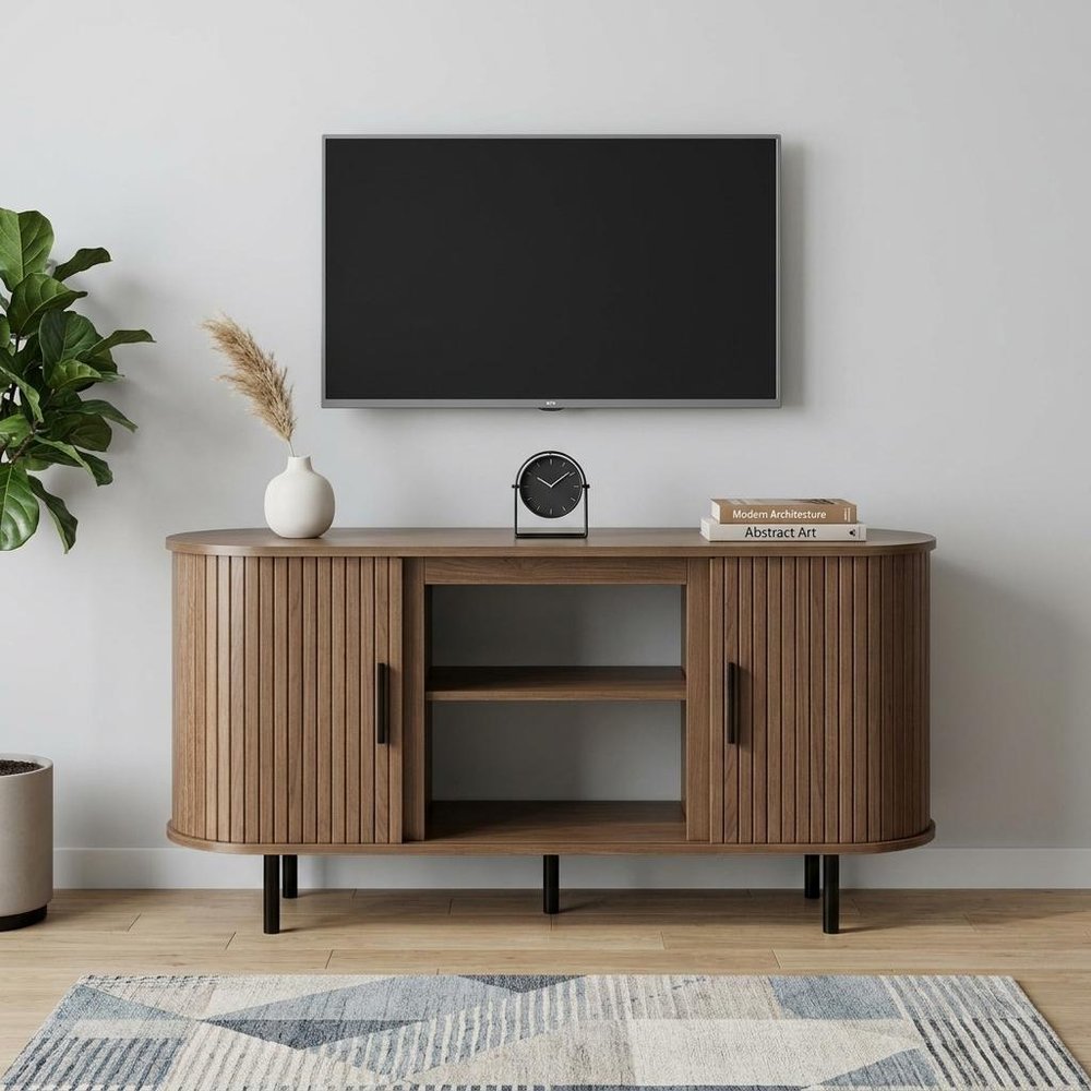 55" Brown Wood Fireplace TV Stand With Fireplace