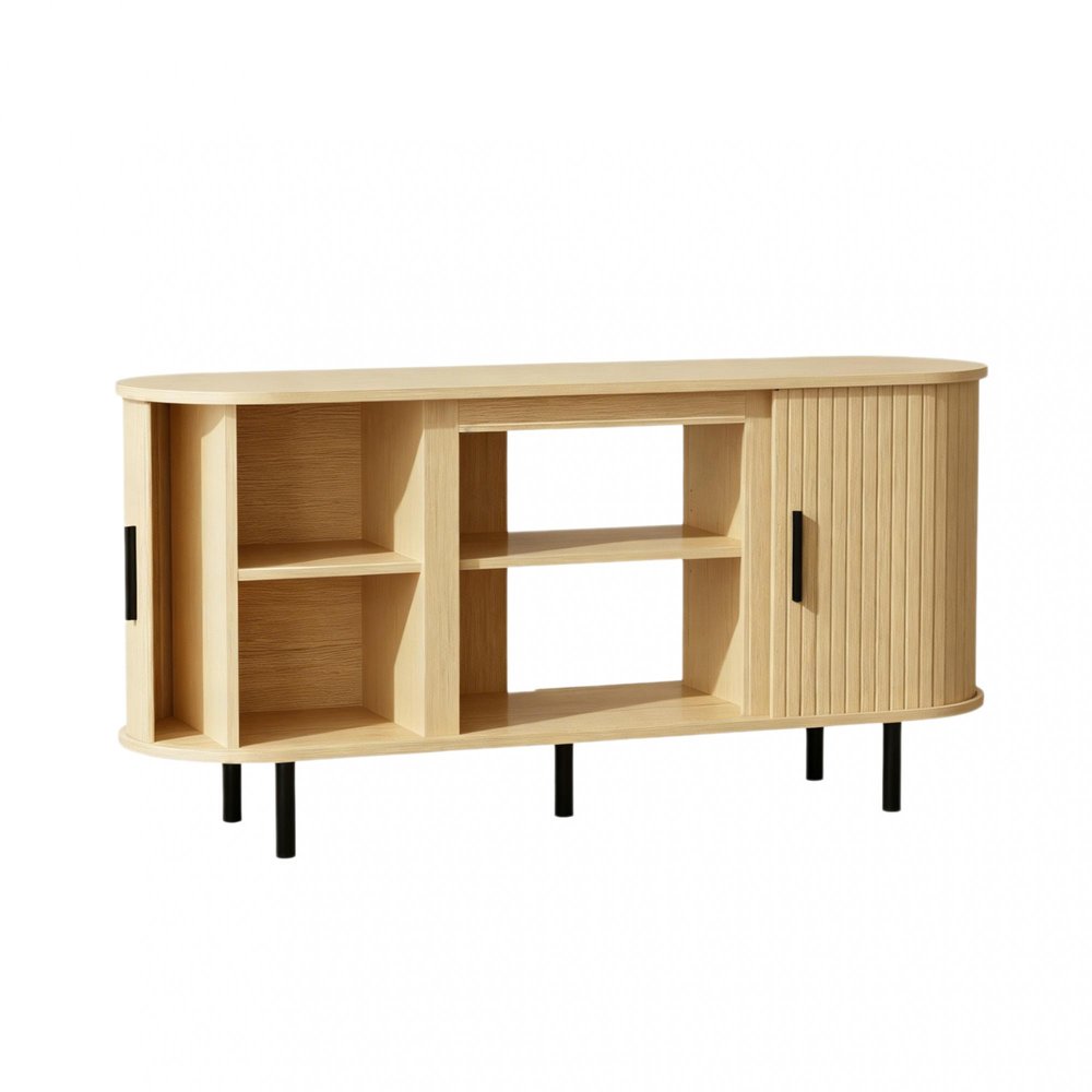 55" Beige Wood Fireplace TV Stand With Fireplace