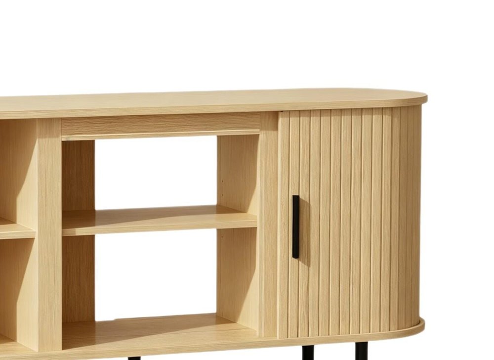 55" Beige Wood Fireplace TV Stand With Fireplace