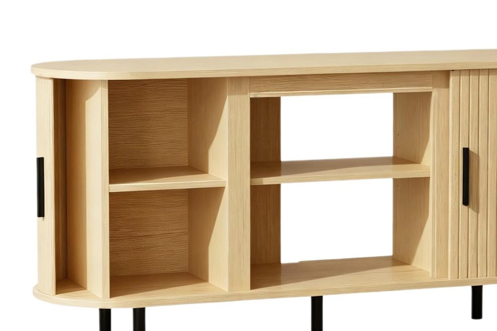 55" Beige Wood Fireplace TV Stand With Fireplace