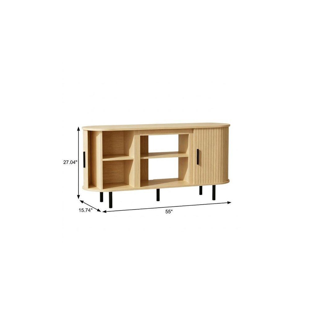 55" Beige Wood Fireplace TV Stand With Fireplace