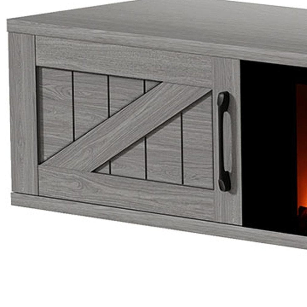 67" Gray Wood Floating Mount TV Stand With Fireplace