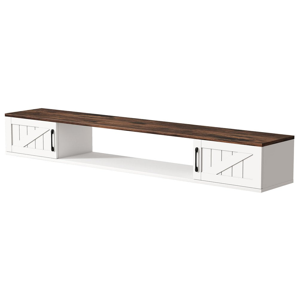67" White Wood Floating Mount TV Stand With Fireplace