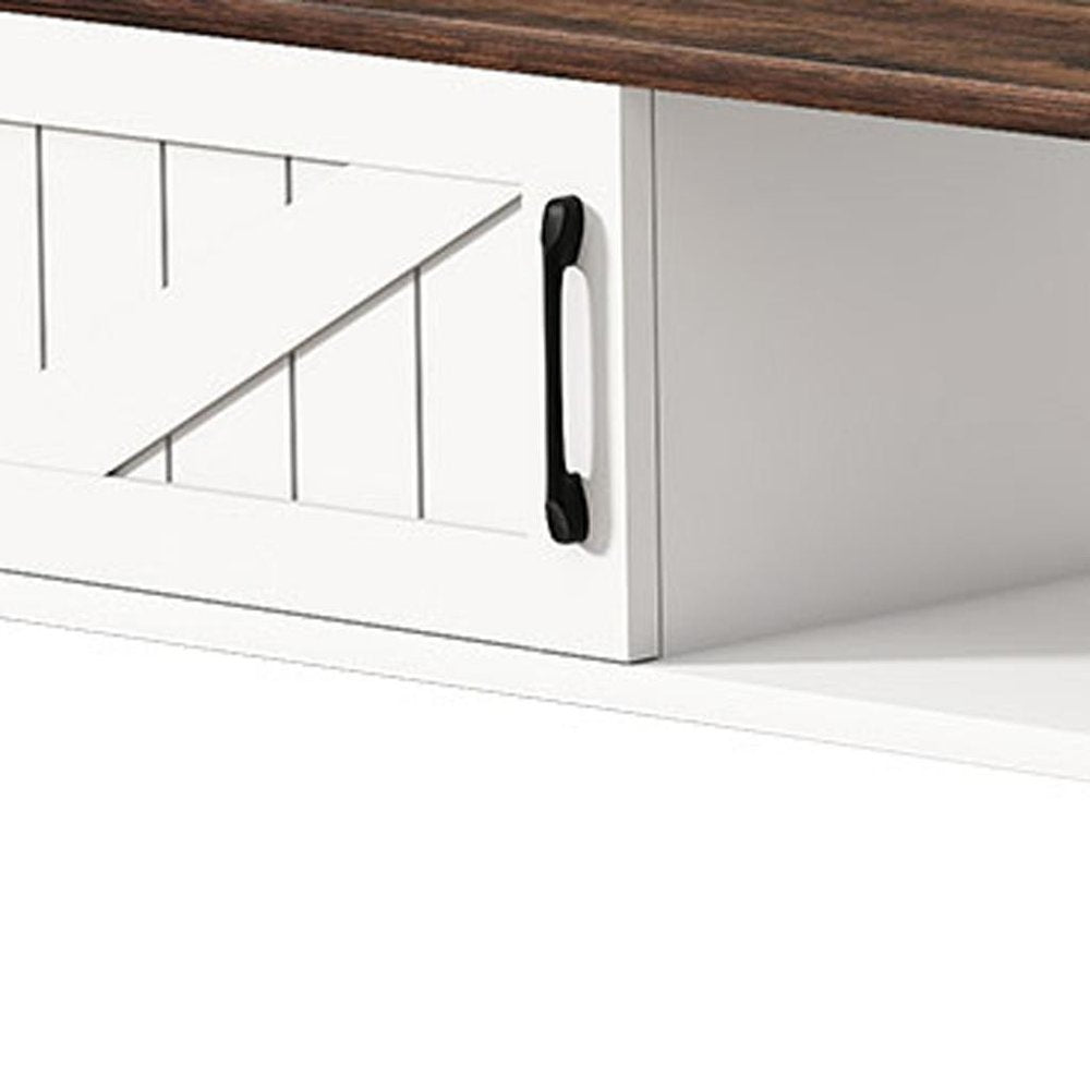 67" White Wood Floating Mount TV Stand With Fireplace