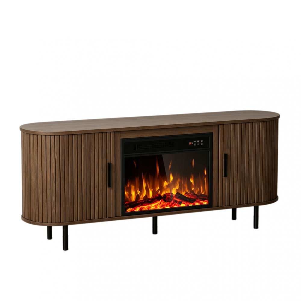 65" Brown Wood Fireplace TV Stand With Fireplace