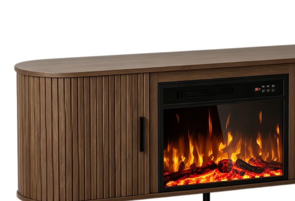 65" Brown Wood Fireplace TV Stand With Fireplace