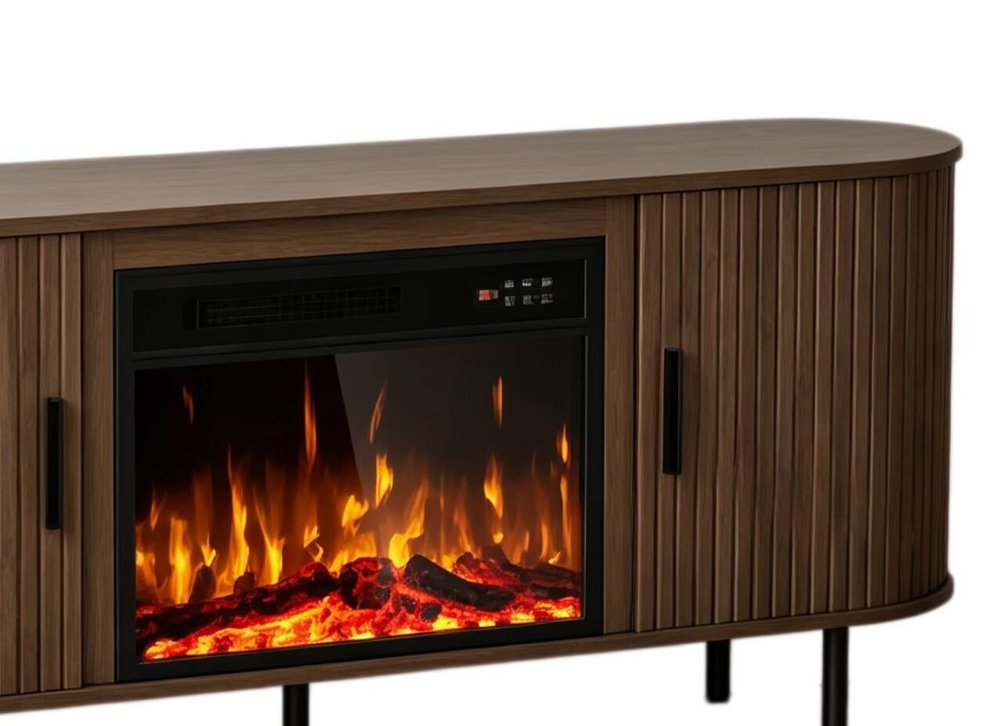 65" Brown Wood Fireplace TV Stand With Fireplace