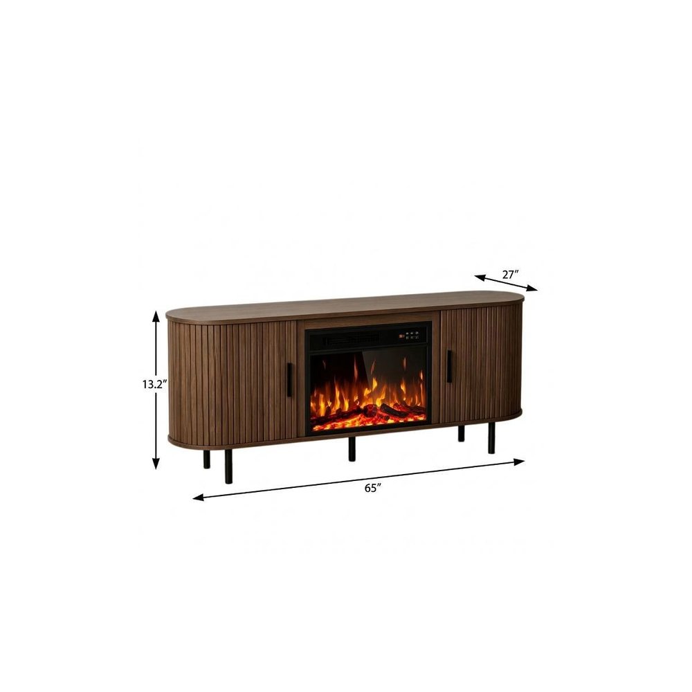 65" Brown Wood Fireplace TV Stand With Fireplace