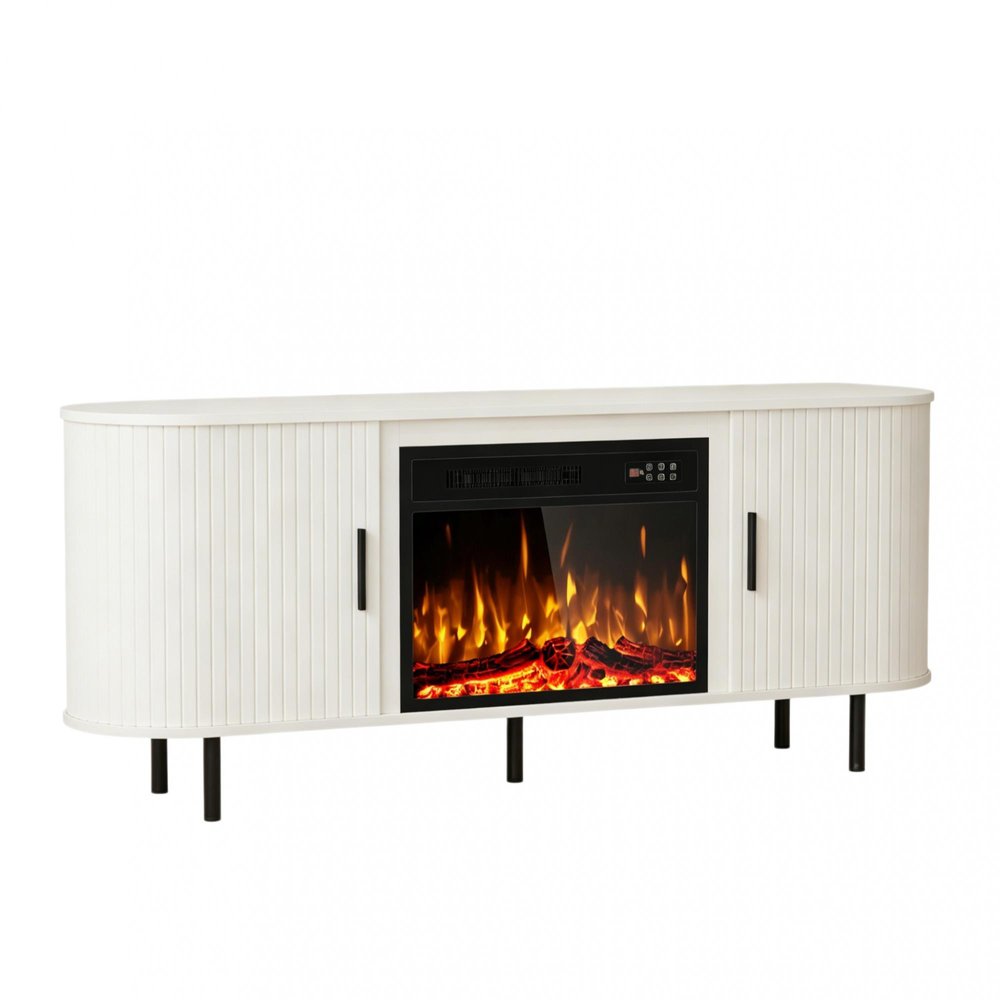 65" White Wood Fireplace TV Stand With Fireplace