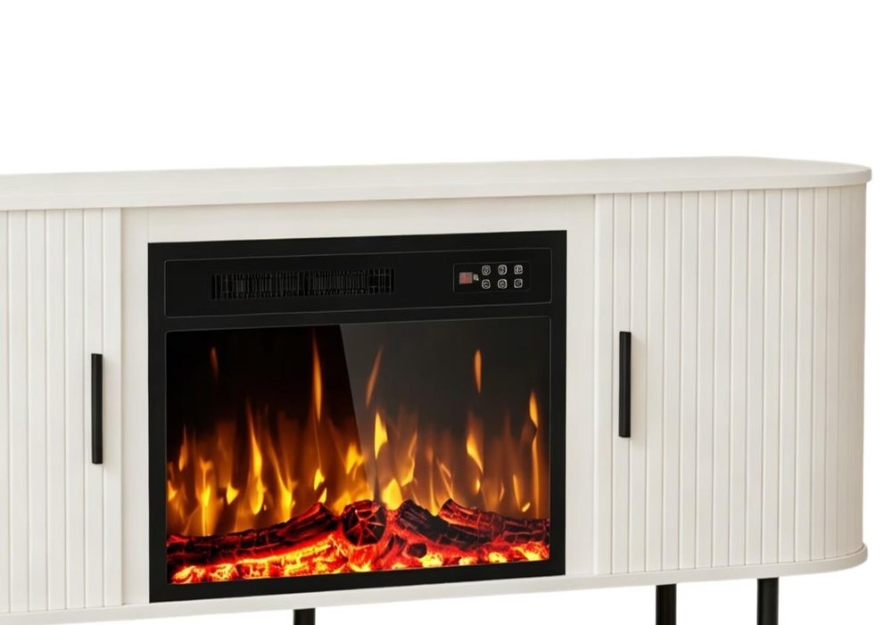 65" White Wood Fireplace TV Stand With Fireplace