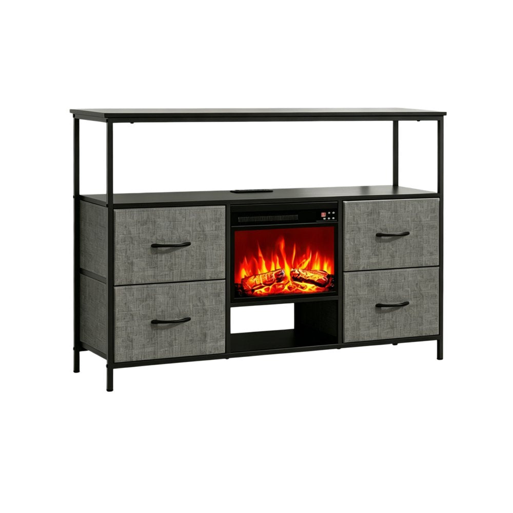 43" Black Wood Fireplace TV Stand With Fireplace