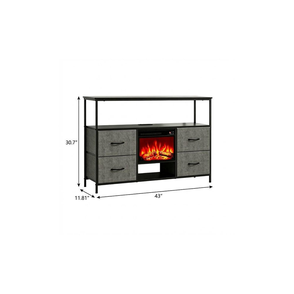 43" Black Wood Fireplace TV Stand With Fireplace