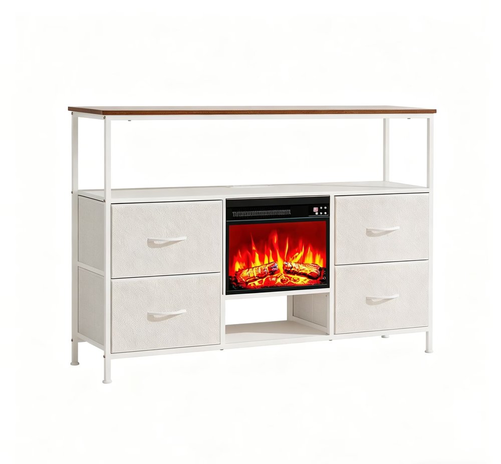 43" White Wood Fireplace TV Stand With Fireplace
