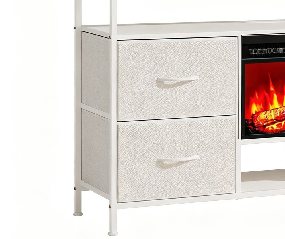 43" White Wood Fireplace TV Stand With Fireplace
