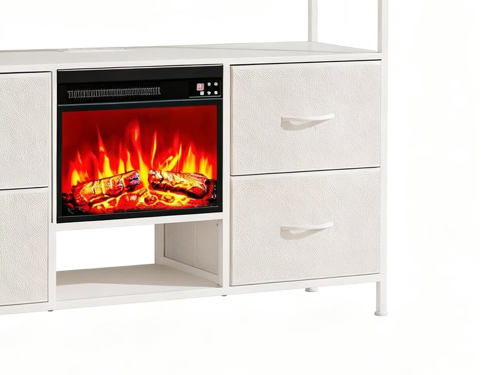 43" White Wood Fireplace TV Stand With Fireplace