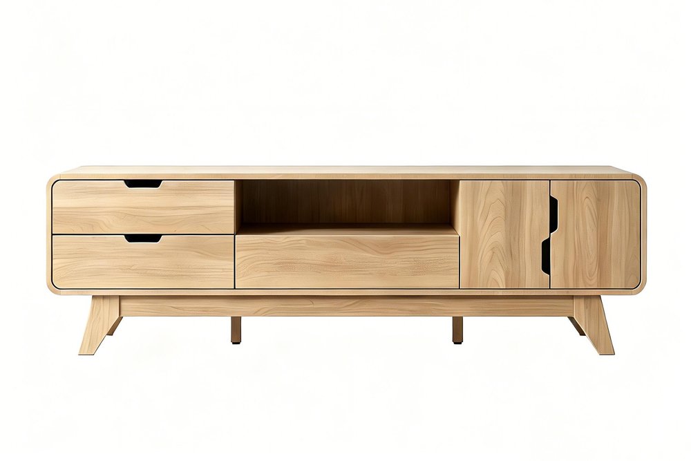 62" Beige Wood Enclosed and Open Storage TV Stand With Fireplace