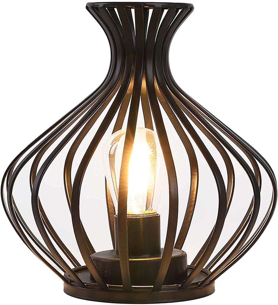 8" Black Metal Pierced Novelty Desk Lamp With Novelty Shade